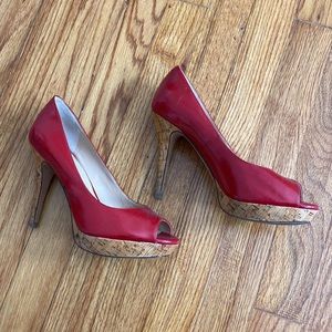 Red patent leather platform heels 7